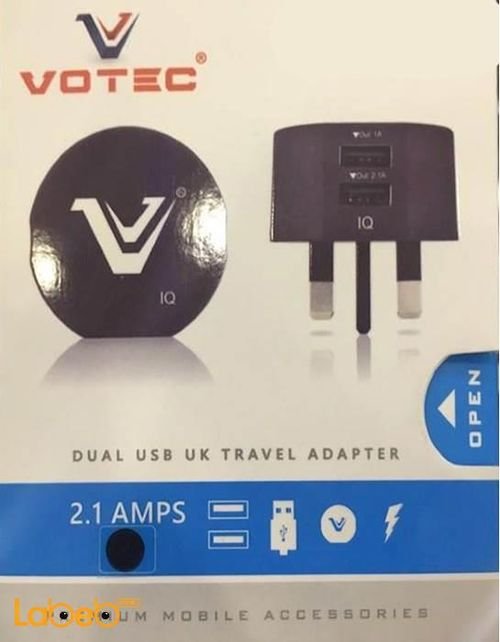 Votec Dual USB UK travel adapter 2.1AMPS - Universal