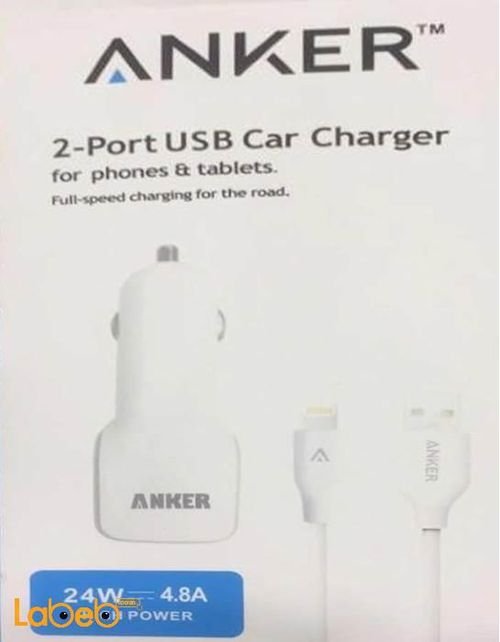 Anker 2-Port USB Car Charger - mobiles & tablet - white - A8116