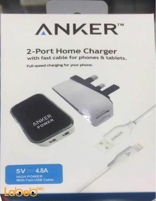 Anker home Charger - 5V - 2 Port USB - White color - A8117