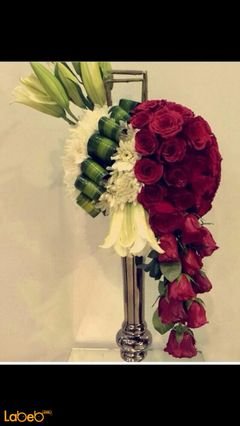 Natural flower bouquet - With metal base - Red and White flowers