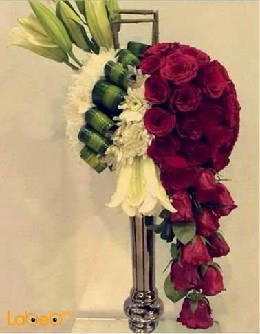 Natural flower bouquet - With metal base - Red and White flowers