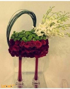 Natural Flowers Bouquet - with glass stand - Red color flowers