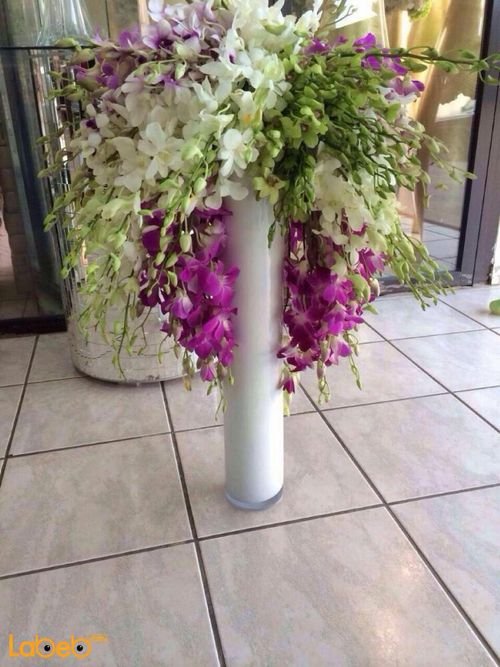 Natural flowers bouquet - with white vase - Purple white & green