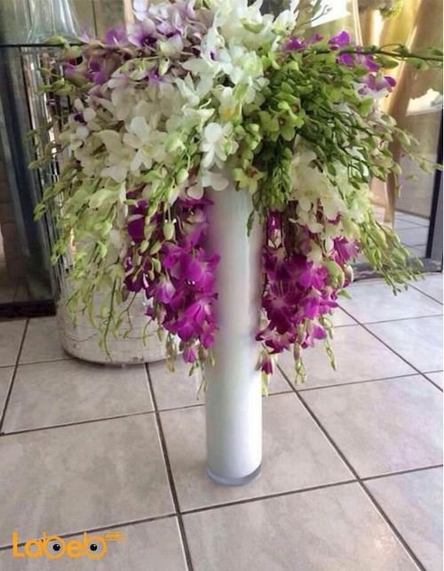 Natural flowers bouquet - with white vase - Purple white & green