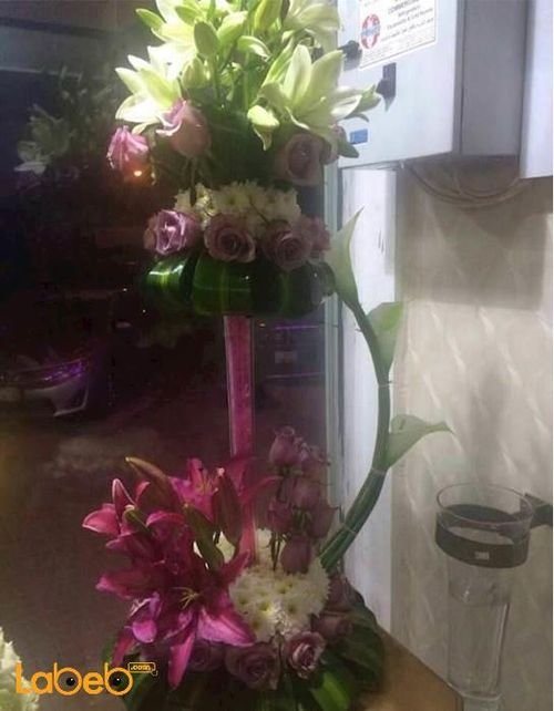 Natural flowers Bouquet - with glass stand - Purple and White