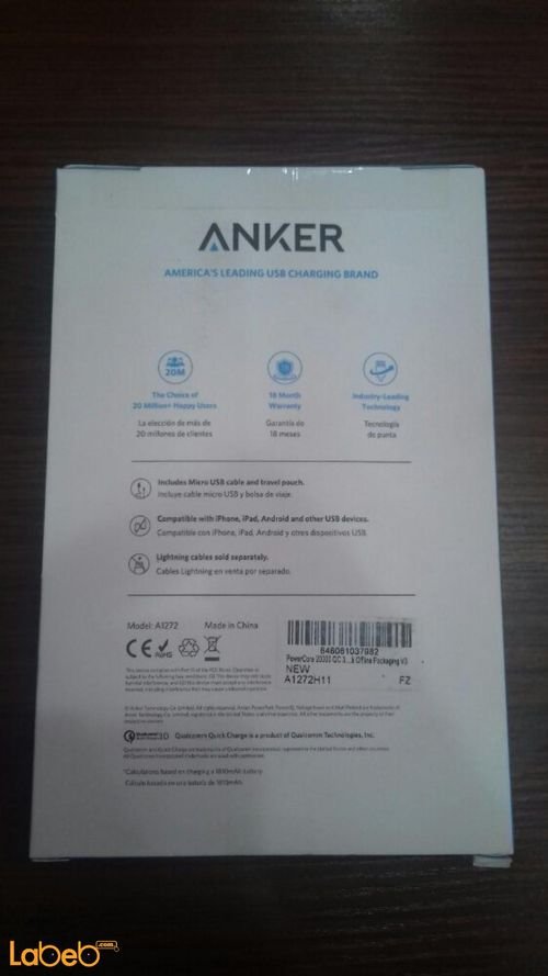 Anker PowerCore - 20000mAh - 2 USB Ports - Black - A1272H11