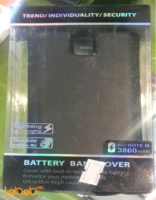Battery bank cover - 3800mah - Galaxy note 3 - black - Note III