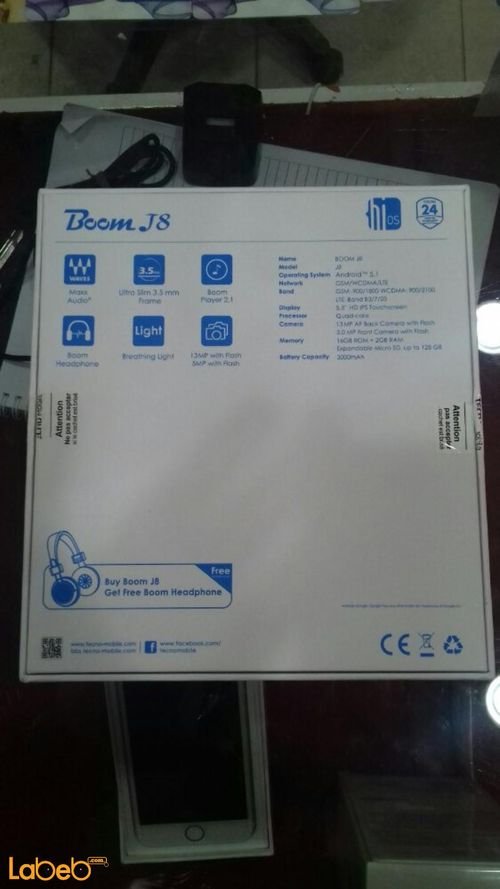 موبايل Tecno Boom J8 - ذاكرة 16 جيجابايت - لون ذهبي - موديل J8