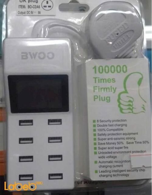 BWOO 8-Ports LED Display USB Charger - UK Plugs - white - BO-CDA5