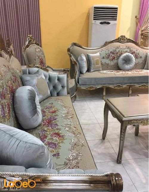 Classic Sofa Set - 5 pieces - Tables Set - beige with flowers