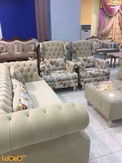 Fabric Sofa Set - 4 pieces Separated - 7 seats - beige and flower