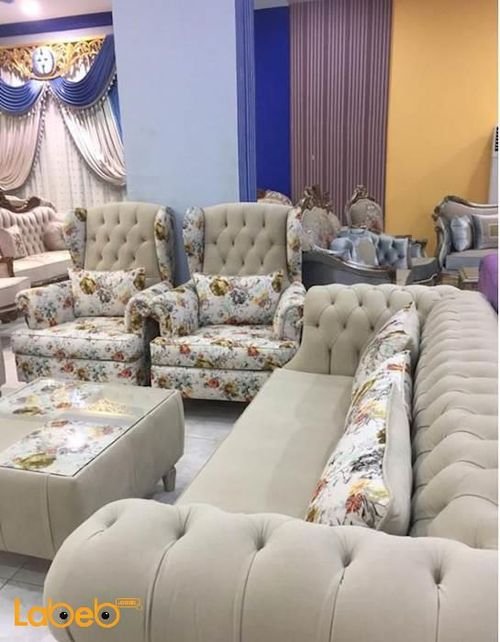 Fabric Sofa Set - 4 pieces Separated - 7 seats - beige and flower