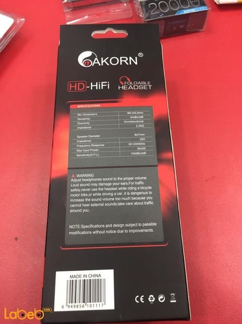 AKORN HD HIFI Foldable Headset - 27mm - 30mw - black color