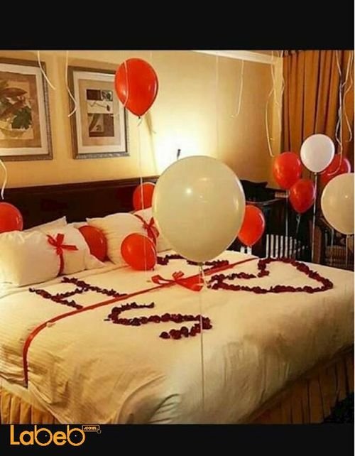 Grooms room decoration - flowers baloons & Candles - Red white