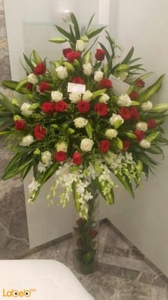 Natural flowers vaze - Glass vaze - Large bouquet - Red & White