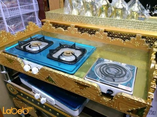 portable gas stove - 2 gas /1 electric burner - 1x0.52m - Gold