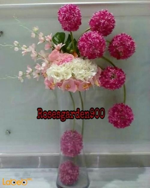 Natural flowers vase - with Glass base - White Red and Pink
