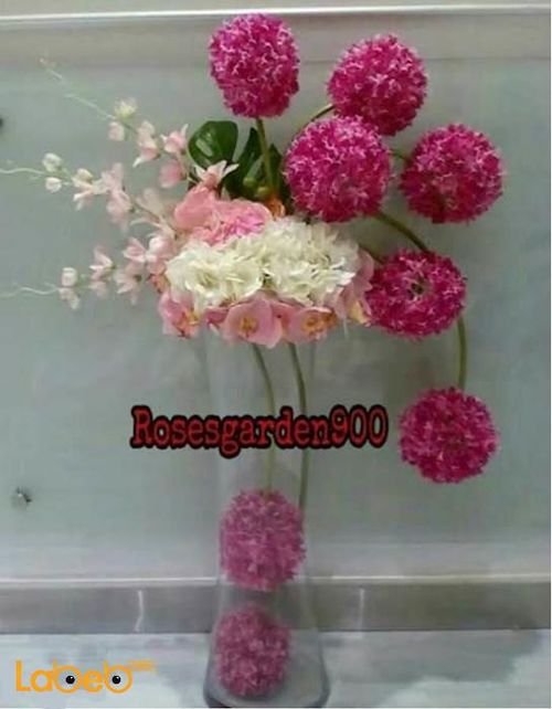 Natural flowers vase - with Glass base - White Red and Pink