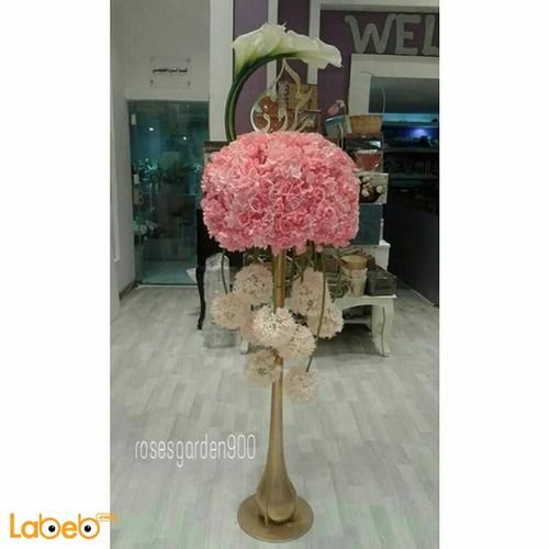 Natural flowers vase - with Gold base - White and Pink