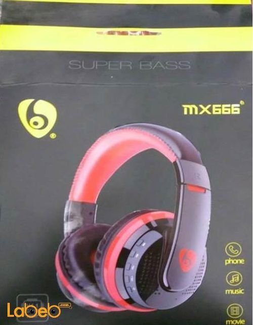 Super bass Wireless headphone - Black and red color - MX666