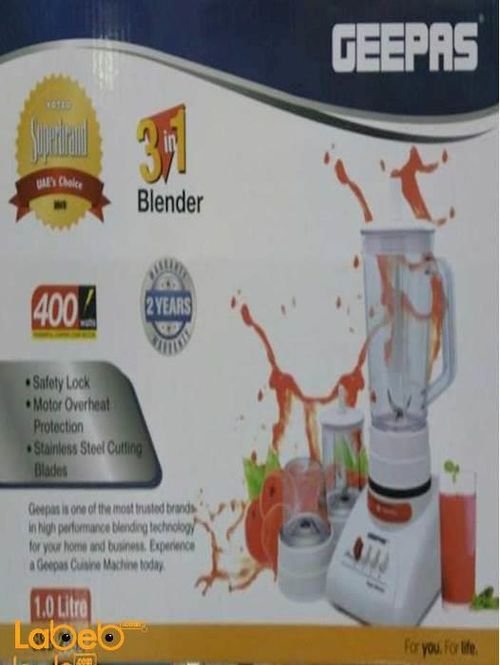 GEEPAS 3 In 1 Blender - 1L blender jar - 400Watt - GSB2032