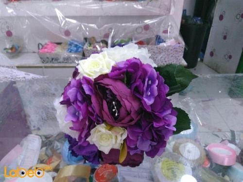 Bride handle - Artificial flowers - Purple and White colors