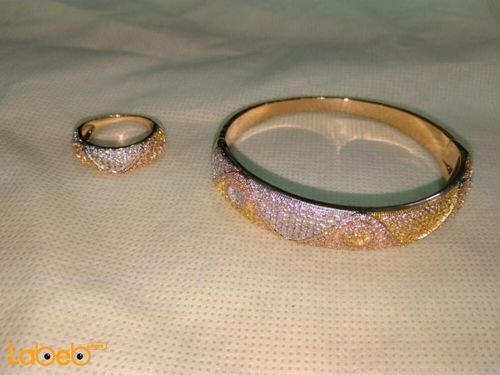 French bracelet - with ring - golden color - crystal inlaid - wavy