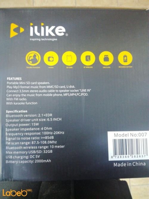 Ilike Portable speaker - SD card - Karaoke function - 15W - 007