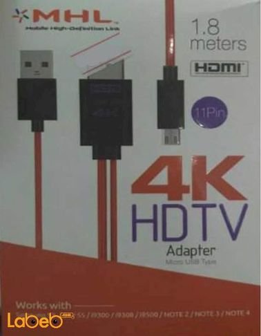 كابل HDMI ام اتش ال - 1.8 متر - يدعم 4K - أحمر - موديل 2212