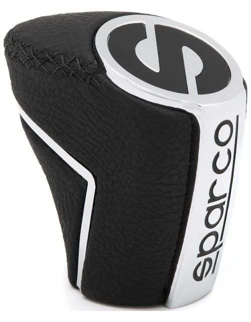 Sparco Gear Knob, Aluminum/Leather, Black White