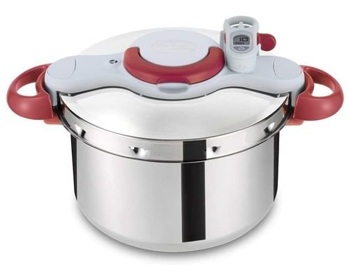 Tefal Clipso Mint Perfect Pressure Cooker, 7.5 Liter, Stainless Steel, Silver Red
