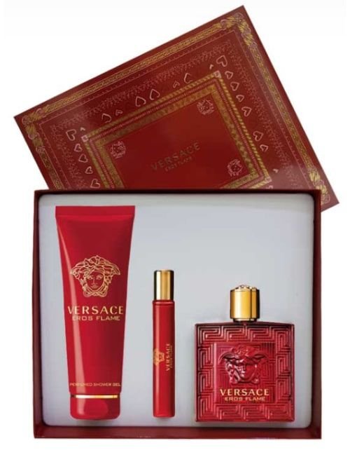 Versace Eros Flame Gift Set for Men, 3 Pieces, Eau de Parfum 100ml, Shower Gel 150ml, EDT 10ml