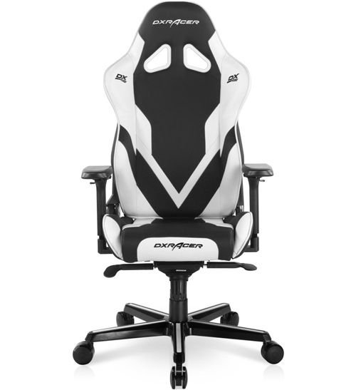 كرسي ألعاب دي إكس ريسر G Series، قابلة للتعديل، جلد PVC، أسود وأبيض