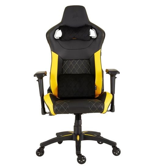 Corsair T1 Gaming Chair, PU Leather, Adjustable, Black & Yellow