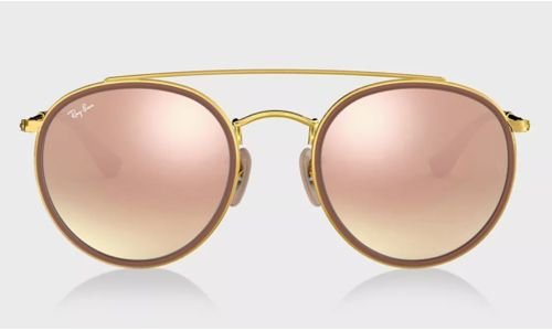 Ray-Ban Round Sunglasses 51 mm, Pink Lens, Gold Frame
