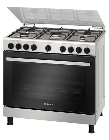 Bosch Gas Stove & Oven, 5 Burners, 90 x 60 cm, Stainless Steel