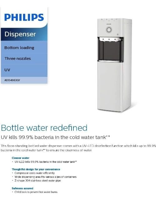 Philips Water Dispenser Bottom Loading, 3 Taps Hot/Cold/Normal, Black & White