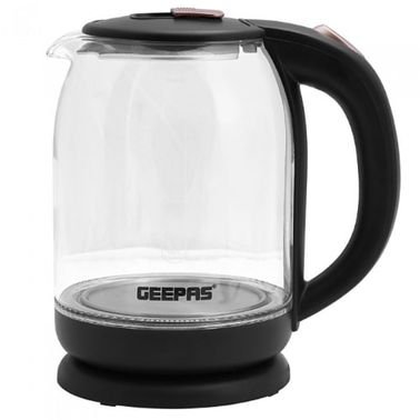 Geepas Glass Water Kettle 2200 Watts, 1.8 Liter Capacity, Black Color