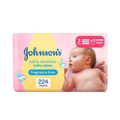 Johnson's extra sensitive baby wipes 56 wipes x 3 + 1 free