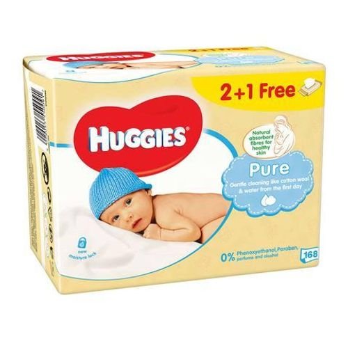 Huggies baby wipes pure 168 wipes 2 + 1 free