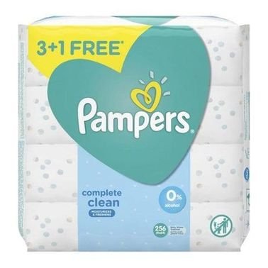 Pampers complete clean moisturizes and freshens alcohol ferr baby wipes 4 Pack x 64 Counts
