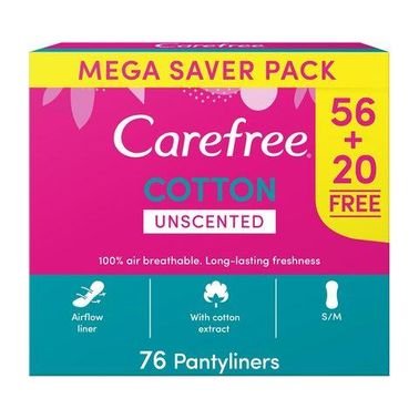 Carefree cotton unscented panty liners × 56 + 20 free
