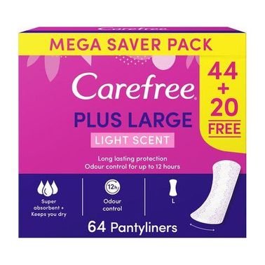 Carefree plus large light scent panty liners × 44 + 20 free