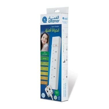 Alfanar extension cord, 4 sockets, 5 meters cable, 13 ampere, white
