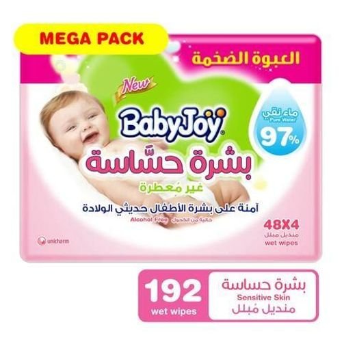 Babyjoy mega pack sensitive skin wet wipes unscented x 48 x 4