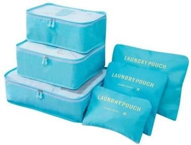 Sky-Touch 6Pcs Set Travel Luggage Organizer Packing Cubes Set Storage Bag Waterproof Laundry Bag Traveling Accessories - Light Blue