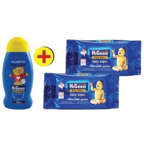 HiGeen Wet Wipes 72 Wipes 2 Pieces + Shampoo 200 Ml