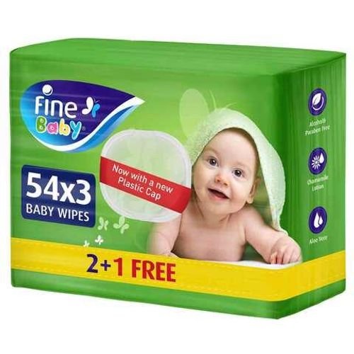 Fine Baby Wet Wipes With Aloe Vera And Chamomile Lotion 54 Wipes 3 Pieces