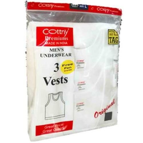 Conttny Men's Underware Vests Medium White 3 Pieces