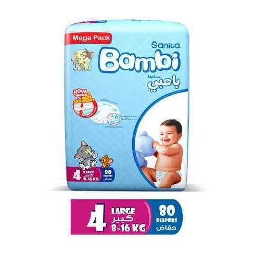 Sanita Bambi Size 4 Large 8-16Kg Mega Pack Diapers 80 Pieces